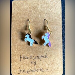 Handmade Black and Purple Unicorn Adorable Mix Match Earrings Drop